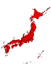 日本地図　シンプル　赤