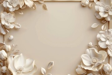 3d render beige background with golden floral pattern