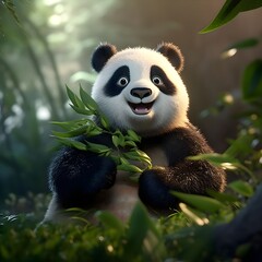 Obraz premium A PANDA IN THE FOREST CARTOON