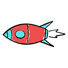 Obraz premium A charming, hand-drawn rocket illustration with a playful and whimsical style. Perfect for children's books, educational materials, and creative projects that require a touch of imagination and fun.