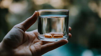 A person holding a glass of water and a tablet of mineral supplements, ready to support their immune health.