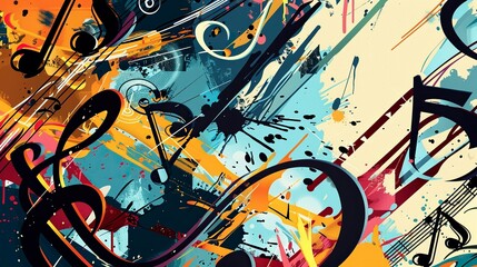 Obraz premium & radio, music, music key notes , graphic novel style ,generative ai