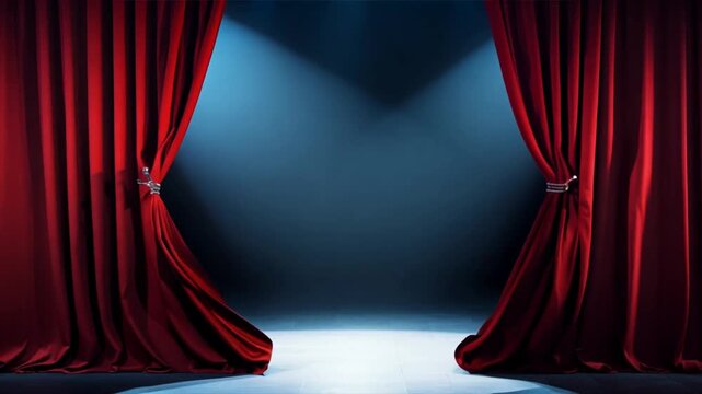 Red curtain of theatre or concest stage podium opening, for product reveal or marketing promotion, 4k motion video