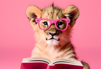 Whimsical Lion with Glasses Reading a Book - Perfect for Back to School, Nursery Decor, and Children's Educational Art