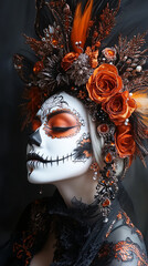 Young and pretty girl with Halloween party makeup. Halloween. Day of the Dead