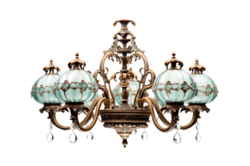 Elegant Vintage Chandelier Illuminating a Luxurious Dining Room During a Grand Evening Gathering on White or PNG Transparent Background.