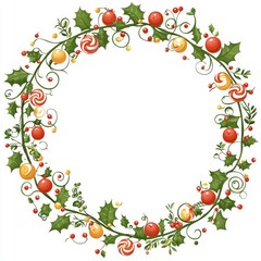Festive Christmas Holly Wreath with Berries and Ornaments