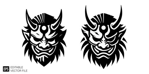 Fototapeta premium oni mask Black and White Vector Silhouette Illustrations Clip Art Graphic Design Elements