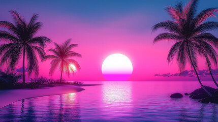 Obraz premium synthwave sunset retro cyberpunk anime style