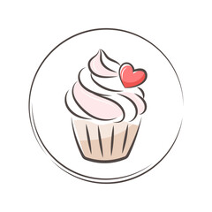Cake or muffin with berries. Cake shop logo. Illustration for a restaurant and cafe menu, confectionery shop