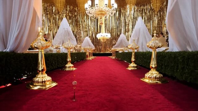 Red carpet for luxury event, cinema or gala, motion video zoom in