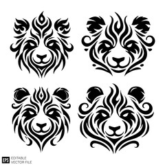 Fototapeta premium tribal panda tattoo Black and White Vector Silhouette Illustrations Clip Art Graphic Design Elements