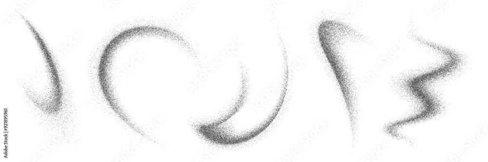 Poster noise grain wave spray, sand and dust paint brush. vector set of abstract black grainy dynamic and f