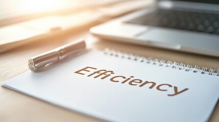 Productivity tools on a desk, the word "Efficiency" in the arrangement