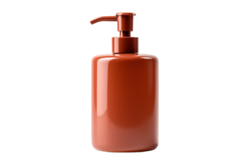 Elegant Earthy-Colored Liquid Dispenser in Modern Minimalist Bathroom Setting on White or PNG Transparent Background.