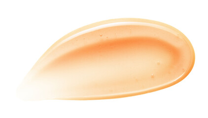 Orange lip oil or lip gloss swatch texture. Glossy liquid gel smear. Cosmetic makeup product isolated on transparent background