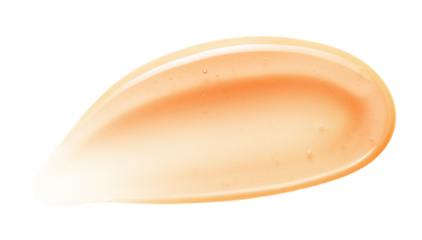 Orange lip oil or lip gloss swatch texture. Glossy liquid gel smear. Cosmetic makeup product isolated on transparent background