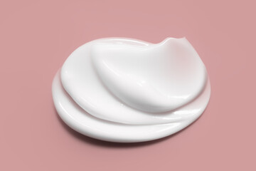 Cosmetic cream texture. Lotion smear. White creamy skincare product blob swatch on pink background