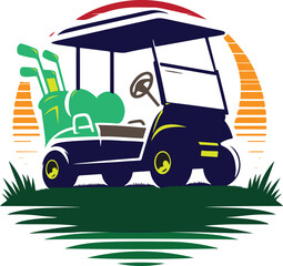 golf cart and golf ball design vector style with a beautiful background