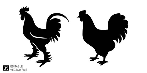 Fototapeta premium set of chicken vector illustration black and white silhouette graphic design template