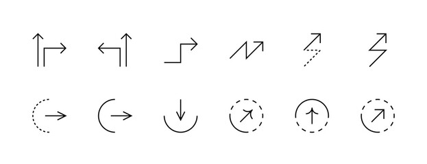 Navigation and direction outline icons set. Direction arrows, navigation, way-finding, forward, direction pointer, different direction, waypoint, route indicator and more. Editable stroke