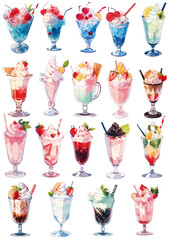 Different flavors of drinks and ice products