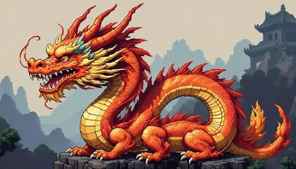 Fototapeta premium Dragon Chinese Pixel