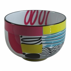 Vibrant Japanese Bowl with Exotic Patterns on White Background