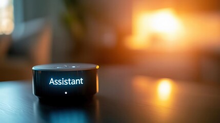 AI-powered virtual assistant in a smart home, the word "Assistant" in the home layout