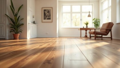Fototapeta premium Newly installed flooring in a home, showcasing a flooring advertisement shoot.