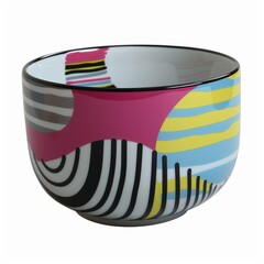 Exotic Japanese Bowl with Vibrant Colors and Intricate Patterns on White Background