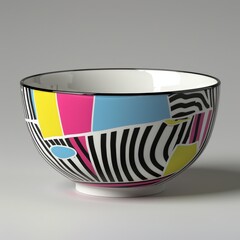 Exotic Japanese Bowl with Vibrant Colors on Pure White Background