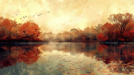portrait of forest and river in autumn in the afternoon
