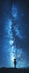 Naklejka premium Mysterious Alien, Extraterrestrial Being, Advanced Technology, Exploring a New Planet, Starry Sky, Realistic, Silhouette Lighting