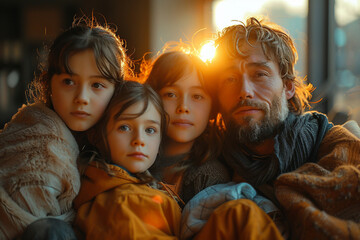 Generative AI illustration of happy family gathering at festive table