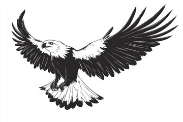 Obraz premium Black and White Sketch of a Bald Eagle in Flight
