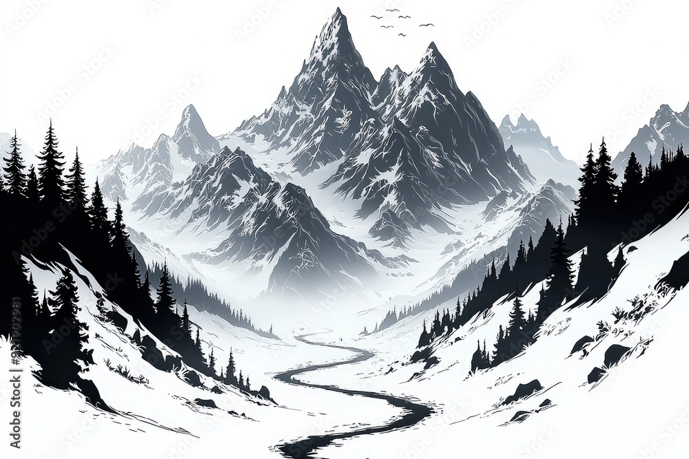 Wall mural Majestic Mountain Range in Winter