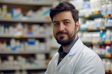 Naklejka premium Photo of buyer in pharmacy shop full of medicines generative AI