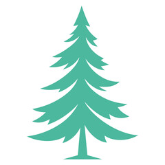 A green pine tree silhouette against a white background