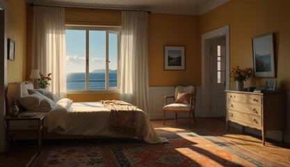 Cozy Sunlit Bedroom with Ocean View
