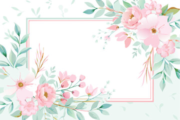 Fototapeta premium Watercolor Vintage botanical wreath floral frame with circles 