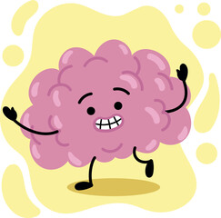 Nervous Brain Cartoon Character with Yellow Background