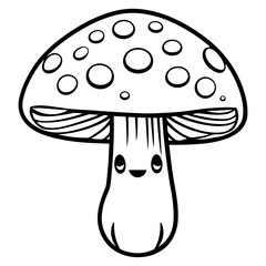 A cute cartoon mushroom with a smiling face and polka dot cap