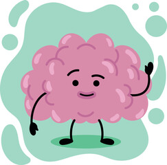 Happy Brain Cartoon Character with Green Background