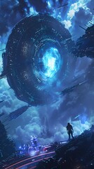 Fototapeta premium Spaceship character scene illustration poster background