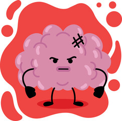 Angry Brain Cartoon Character with Red Background