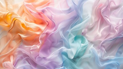 Obraz premium Artistic brush strokes in pastel colors, soft hues of lavender, mint, peach, and pink, abstract and fluid design, hd quality, light and airy feel, smooth and elegant strokes. --ar 16:9 --v 6.