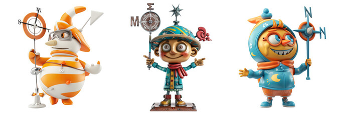 3D Hurricane Character Holding onto a Weather Vane, on isolated transparent background