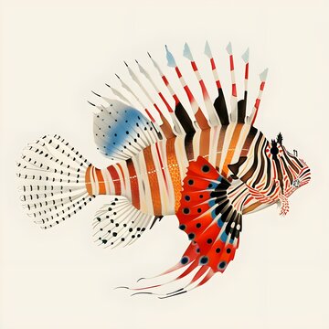 colorful lionfish swimming on white background clip art preview