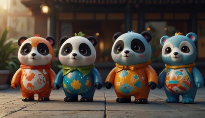 Obraz premium Cute Cartoon Pandas Collection